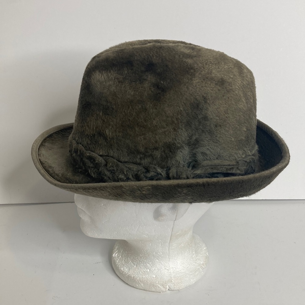 Vintage Homburg Hat Mens 7 Brown Canadian Beaver Soft Fur Retro MCM Fedora